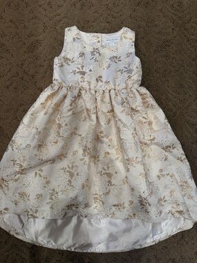 Special Occasion Cream and Gold Floral Jacquard Party Dress